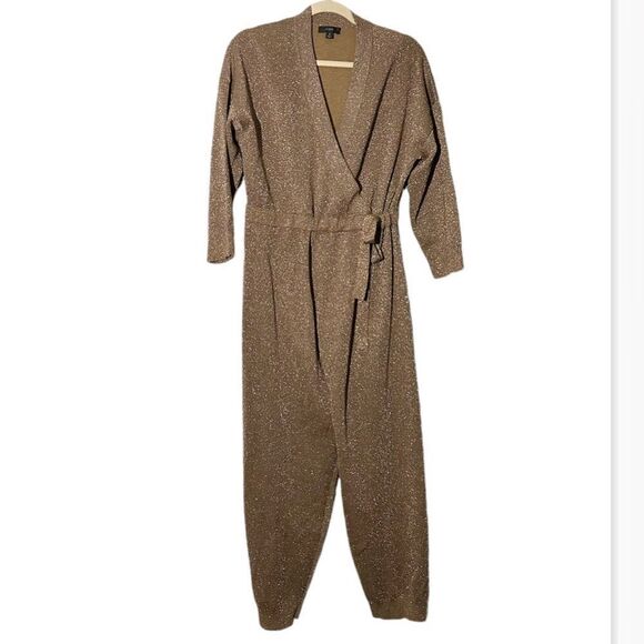J. Crew Gold Shimmer Lurex® wrap sweater-jumpsuit Size Medium MSRP 198.00 - Picture 3 of 12